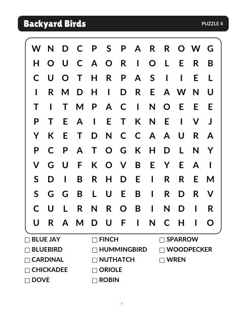 Sample large print word search page